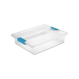 Sterilite 19638606 Clip Box, Plastic, Blue Aquarium/Clear, 14 in L, 11 in W, 3-1/4 in H