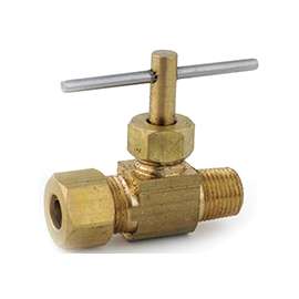Anderson Metals 759101-0402 Straight Needle Shut-Off Valve, 1/4 x 1/8 in Connection, Compression x MIP, Brass Body