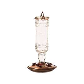 Perky-Pet 8107-2 Bird Feeder, Antique Bottle, 10 oz, 4-Port/Perch, Glass/Metal, Clear/Copper, 10.1 in H