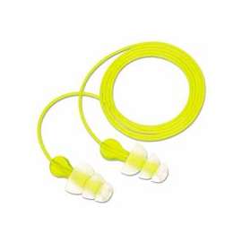 Tri-Flange Earplugs, Elastomeric Polymer, Clear, Corded