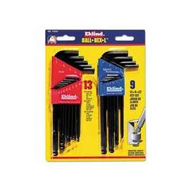 Ball-Hex-L Key Sets, 22 per set, Hex Ball Tip, Inch/Metric, Black Oxide