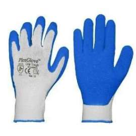 PLEXGLOVE Large Gray Cotton Work Gloves with Blue Latex Textured Dip Palm, Size 10, 144 Pair