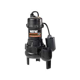 WAYNE RPP50/SEL50 Sewage Pump, 1-Phase, 15 A, 115 V, 0.5 hp, 2 in Outlet, 20 ft Max Head, 10,000 gph, Iron