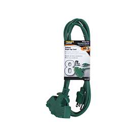 PowerZone ORY605608 Extension Cord, 16 AWG Cable, 8 ft L, 5-15P Grounded Plug, 3 -Socket, 13 A, 125 V, Green