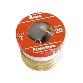 Bussmann T-20 Plug Fuse, 20 A, 125 V, 10 kA Interrupt, Plastic Body, Low Voltage, Time Delay Fuse