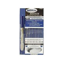 Magnum Tip Drill Set, #52-74 (Even Numbers), w/ Pin Vise; Indexed Carry Case