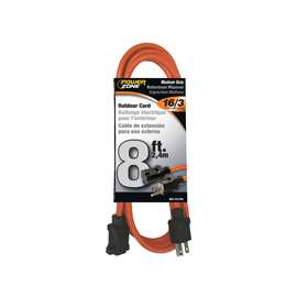 PowerZone Extension Cord, 16 AWG Cable, 5-15P Grounded Plug, 5-15R Grounded Receptacle, 8 ft L, 13 A, 125 V