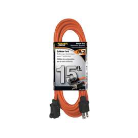 PowerZone Extension Cord, 16 AWG Cable, 5-15P Grounded Plug, 5-15R Grounded Receptacle, 15 ft L, 13 A, 125 V
