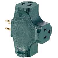 Leviton R07-00694-GRN Triple Tap Outlet Adapter, 2 -Pole, 15 A, 125 V, 3 -Outlet, NEMA: NEMA 5-15R, Green