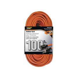 PowerZone Extension Cord, 16 AWG Cable, 5-15P Grounded Plug, 5-15R Grounded Receptacle, 100 ft L, 10 A, 125 V