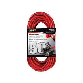 PowerZone Extension Cord, 14 AWG Cable, 50 ft L, 13 A, 125 V, Red