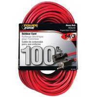 PowerZone Extension Cord, 14 AWG Cable, 100 ft L, 13 A, 125 V, Red