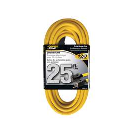 PowerZone Extension Cord, 12 AWG Cable, 25 ft L, 13 A, 125 V, Yellow