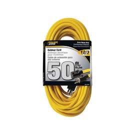 PowerZone Extension Cord, 12 AWG Cable, 50 ft L, 15 A, 125 V, Yellow