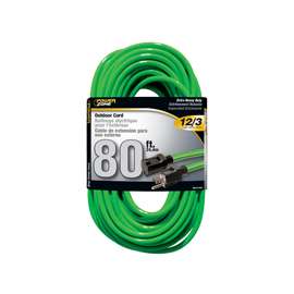 PowerZone Extension Cord, 12 AWG Cable, 80 ft L, 15 A, 125 V, Neon Green
