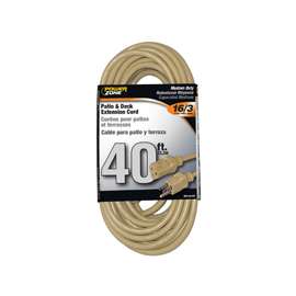 PowerZone Extension Cord, 16 AWG Cable, 40 ft L, 13 A, 125 V, Beige