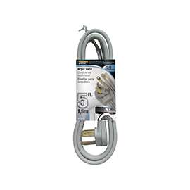 PowerZone Power Supply Dryer Cord, 10 AWG Cable, 5 ft L, 30 A, 250 V, Gray