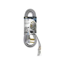 PowerZone Power Supply Dryer Cord, 10 AWG Cable, 6 ft L, 30 A, 250 V, Gray