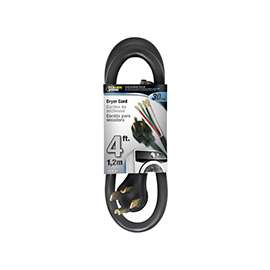 PowerZone Power Supply Dryer Cord, 10 AWG Cable, 4 ft L, 30 A, 250 V, Black