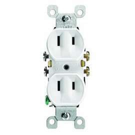 Leviton 008-00223-00W Duplex Receptacle, 2 -Pole, 15 A, 125 V, Side Wiring, NEMA: 5-15R, White