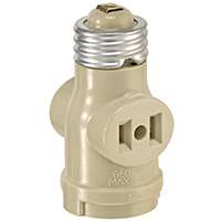 Leviton 004-01403-00I Adapter, 660 W, 2-Outlet, Bakelite, Ivory