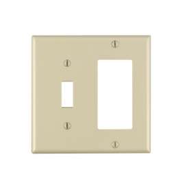 Leviton 80405-I Combination Wallplate, 4-1/2 in L, 4.56 in W, 2 -Gang, Thermoset Plastic, Ivory, Smooth