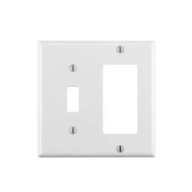Leviton 80405-W Combination Wallplate, 4-1/2 in L, 4-9/16 in W, 2 -Gang, Thermoset Plastic, White, Smooth