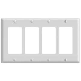 Decora 80412-W Wallplate, 4-1/2 in L, 8.18 in W, 4 -Gang, Thermoset Plastic, White, Smooth