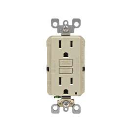 Leviton R01-GFNT1-0KI GFCI Duplex Receptacle, 2 -Pole, 15 A, 125 V, Back, Side Wiring, NEMA: 5-15R, Ivory
