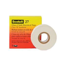 Scotch 27 Electrical Tape, 66 ft L, 1/2 in W, Cloth Backing, White