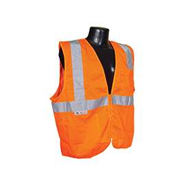 RADWEAR SV2ZOM-L Economical Safety Vest, L, Unisex, Fits to Chest Size: 26 in, Polyester, Orange/Silver, Zipper Closure