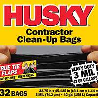 Husky HC42WC032B Clean-Up Trash Bag, 42 gal Capacity, Polyethylene Resin, Black