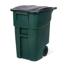PLASTIC PRINCE 50-Gallon Rollout Trash Can with Lid, Commercial Heavy-Duty Container with Wheels, Green