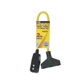Prime GF420802 Triple Tap Adapter, 2 ft Cable, Female, Male, 15 A, 125 V, Yellow