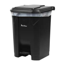 PLASTIC PRINCE 14 Gallon Step-On Trash Can/Container, Black Plastic Dustbin with Lid and Foot Pedal, Hands-Free Disposal