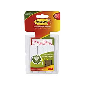 Command 17043 Picture Hanger, 5 lb, Plastic, White, Adhesive Strip Mounting