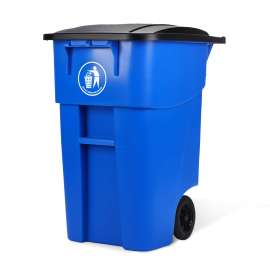 PLASTIC PRINCE 50-Gallon Recycle Rollout Trash Can with Lid, Commercial Heavy-Duty Container with Wheels, Blue