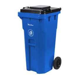 PLASTIC PRINCE 32 Gallon Recycling Rollout Trash Can with Lid, Commercial Heavy-Duty Wheeled Outdoor Garbage Can, Blue