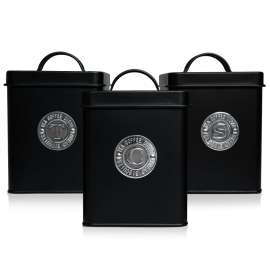 Plexon Canisters Sets for the Kitchen, Kitchen Canisters for Countertop Set of 3, Canister Sets with Lids and Copper Labels, Black