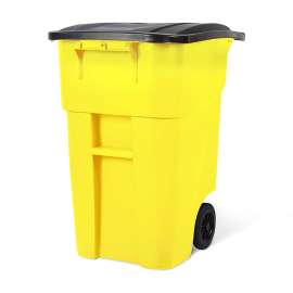 PLASTIC PRINCE 50 Gallon Trash Can, Yellow Outdoor Garbage Can, Large Outside Trash Bin, Rolling Commercial Container Outdoor Trash Can with Lid and Wheels for Back of House, Office, Warehouse, Garage