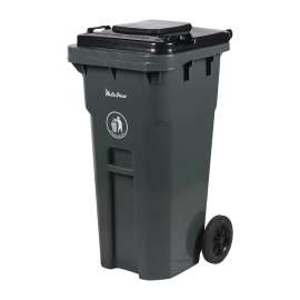 PLASTIC PRINCE 32 Gallon Trash Can with Wheels Rollout, Commercial Outdoor Trash Can Heavy-Duty Outside Garbage Can with Wheels, Gray