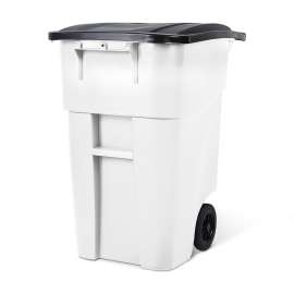 PLASTIC PRINCE 50 Gallon Wheeled Outdoor Garbage Can with Lid - White, Large Rolling Trash Can for Home, Office, Garage