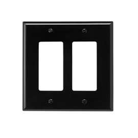 Eaton Wiring Devices PJ262BK Wallplate, 4-7/8 in L, 4.93 in W, 2 -Gang, Polycarbonate, Black, High-Gloss