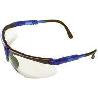 SAFETY WORKS 10041055 Padded Brow Guard Safety Glasses, Anti-Fog, Anti-Scratch Lens, Polycarbonate Lens, Blue Frame