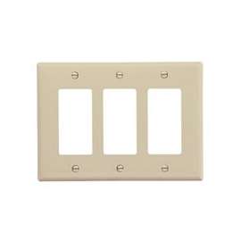 Eaton Wiring Devices PJ263V Wallplate, 4.87 in L, 6-3/4 in W, 3 -Gang, Polycarbonate, Ivory, High-Gloss