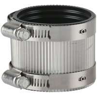 ProSource Coupling, 2 x 1-1/2 in, Rubber/Stainless Steel, Black/Stainless Steel Shield
