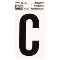 HY-KO RV-25/C Reflective Letter, Character: C, 2 in H Character, Black Character, Silver Background, Vinyl