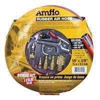 Amflo 552-50AK-5 Air Hose Kit, 3/8 in OD, 50 ft L, MNPT, 300 psi Pressure, Rubber, Red