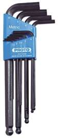 9 Pc. Metric Ball-Hex L-Key Sets, 9 per holder, Hex Ball Tip, Metric