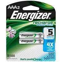 Energizer NH12BP-2 Rechargeable Battery, 1.2 V Battery, 850 mAh, AAA Battery, Nickel-Metal Hydride, Black